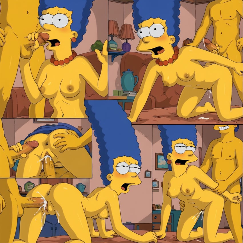 1girls 20th_century ai_generated cum gangbang marge_simpson sex straight the_simpsons