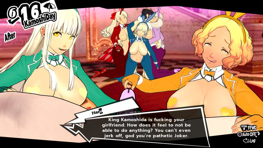 3d ann_takamaki bad_end big_breasts blonde_hair bunny_ears bunny_girl bunnysuit chastity_cage corruption curvaceous dark-skinned_female enemy_conversion female forced_to_watch gyaru haru_okumura humiliation joker_(persona) kasumi_yoshizawa koikatsu large_ass large_breasts lordem makoto_niijima netorare ntr pasties persona persona_5 ren_amamiya reverse_bunnysuit suguru_kamoshida sumire_yoshizawa tanned yellow_eyes