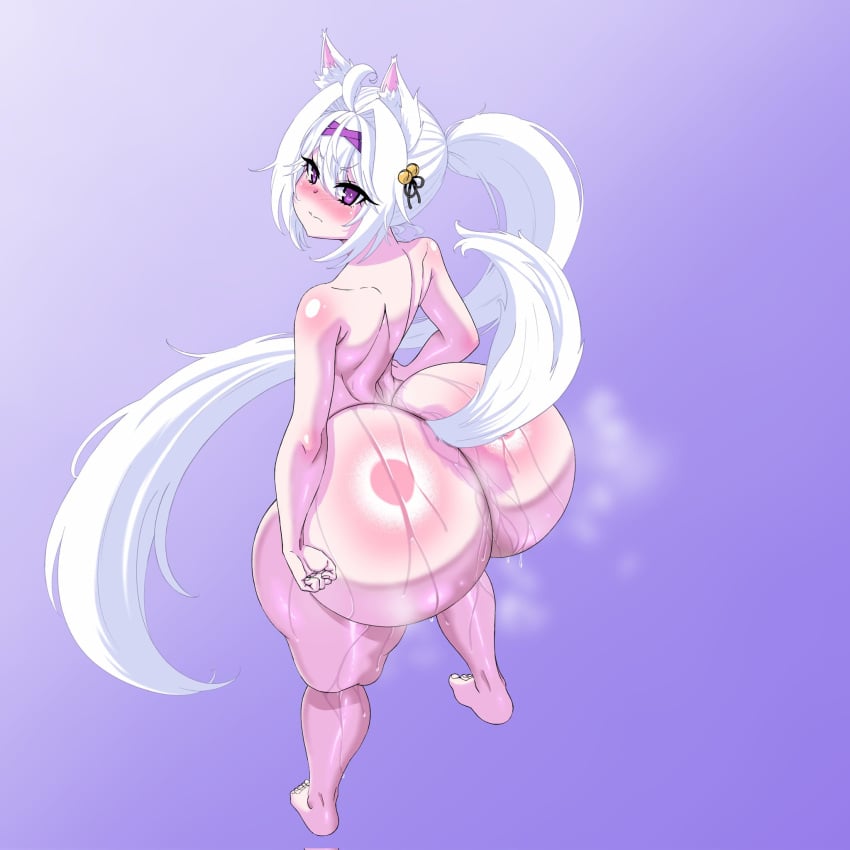 1girls alternate_ass_size alternate_body_type animal_humanoid ass barefoot big_ass big_butt completely_nude completely_nude_female de_kurayami female female_only filian filian_(vtuber) full_body huge_ass huge_butt humanoid light-skinned_female light_skin long_hair naked naked_female nude nude_female purple_eyes solo solo_female sweat tail virtual_youtuber white_hair