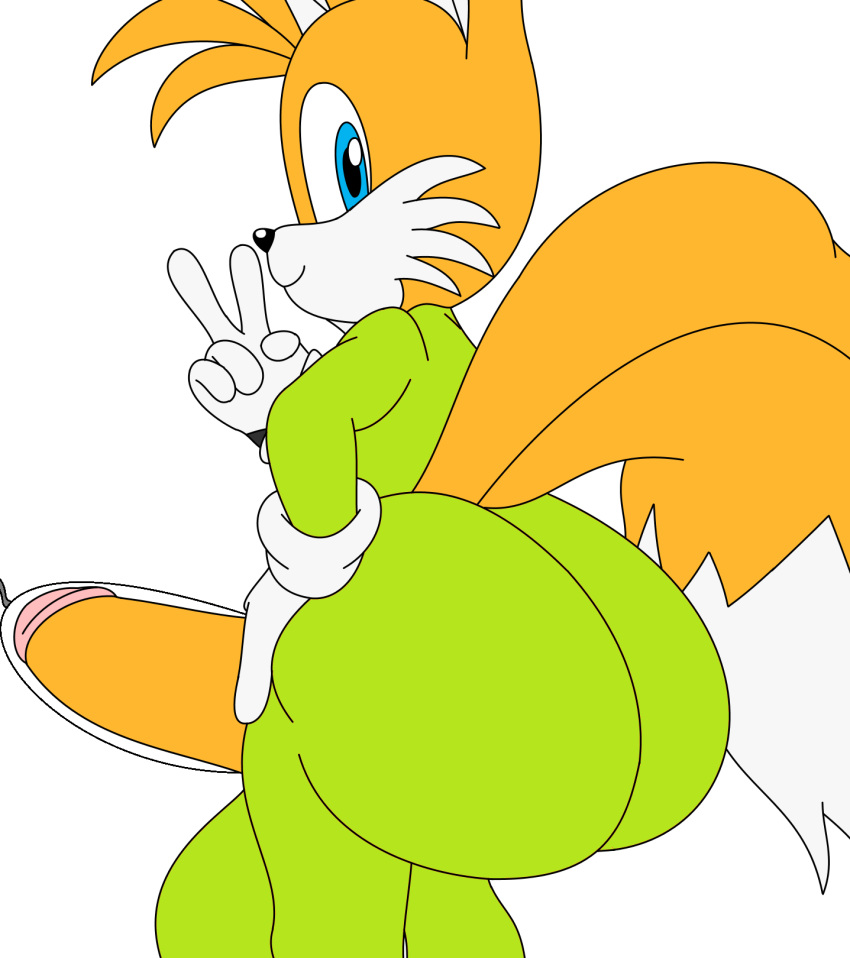 2016 anthro ass balls big_balls big_butt canine clothing erection fox hi_res huge_balls huge_butt male male_only mammal milking_uniform penis penis_milking simple_background solo sonic_(series) tails white_background