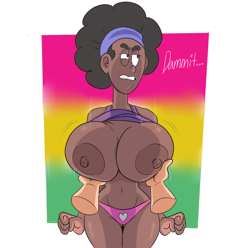 1girls bbw big_breasts black_hair breast_hold dark-skinned_female dark_skin disembodied_hands female fondling_breast interracial light-skinned_male nipples original_character shirt_up voluptuous wappah wappai_wilson_(wappah)