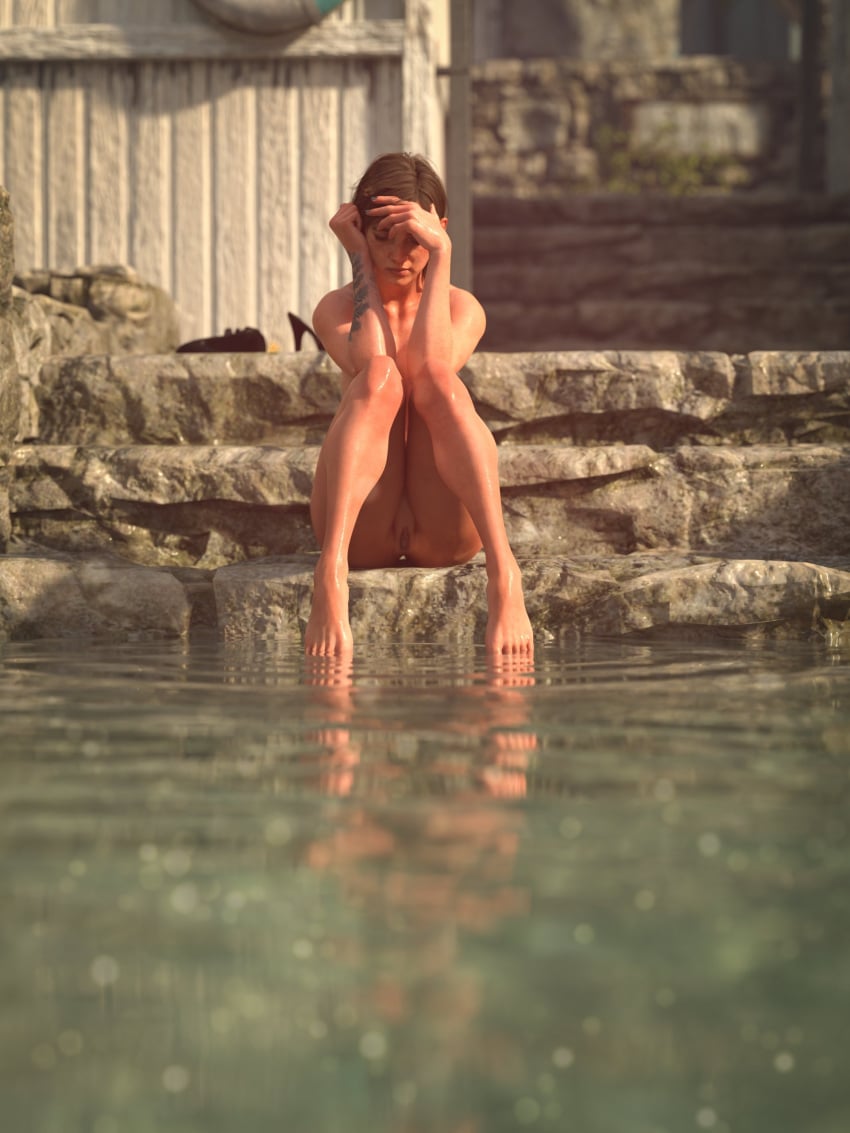 1girls 3d athletic athletic_female barefoot brown_hair busty curvy ellie_(the_last_of_us) ellie_williams feet female female_focus female_only hourglass_figure jinxie_lizzy legs medium_breasts naughty_dog nude nude_female nudity outdoors outside pinup_pose pose posing sitting stairs tagme tattoo the_last_of_us the_last_of_us_2 thighs toes toned toned_female water wide_hips