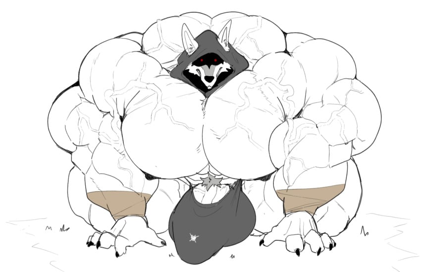 all_fours anthro arm_wraps balls big_balls big_bulge big_muscles big_nipples big_pecs big_penis black_clothing black_nipples black_thong black_underwear bulge canid canine canis clothing death_(puss_in_boots) detailed_bulge dreamworks dreamworks_animation fur genitals hi_res hood huge_balls huge_bulge huge_cock huge_muscles huge_pecs hyper hyper_balls hyper_bulge hyper_genitalia hyper_muscles hyper_pecs hyper_penis majestictweive male mammal muscular nipples pecs penis pubes puss_in_boots:_the_last_wish puss_in_boots_(dreamworks) puss_in_boots_(film) puss_in_boots_(franchise) puss_in_boots_the_last_wish red_eyes shrek_(series) simple_background solo thick_thighs thong underwear universal_pictures universal_studios vein veiny_muscles veiny_penis white_background white_body white_fur wolf wraps