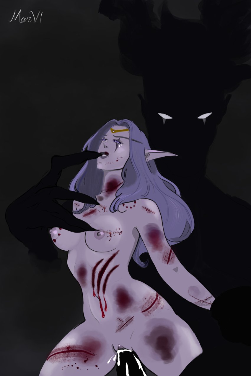 , bite_mark brutal_rape monster purple_eyes purple_hair rape tentacle void_elf world_of_warcraft xal&#039;atath