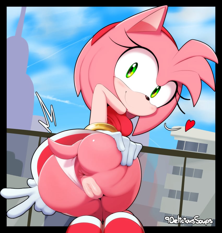 1girls amy_rose anthro anus ass blush boots delicioussoup female furry green_eyes heart hedgehog looking_at_viewer looking_back mobian_(species) panties panties_aside pink_fur pink_hair presenting_hindquarters pussy rodent smile sonic_(series) sonic_the_hedgehog_(series)