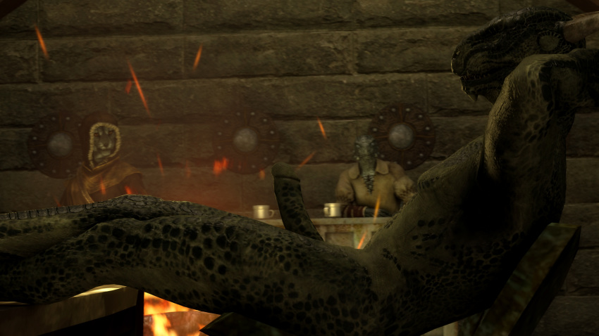 3d 5_fingers anthro argonian being_watched erection feline female humanoid khajiit male male_focus mammal mrflaptastic nude penis scalie skyrim source_filmmaker the_elder_scrolls