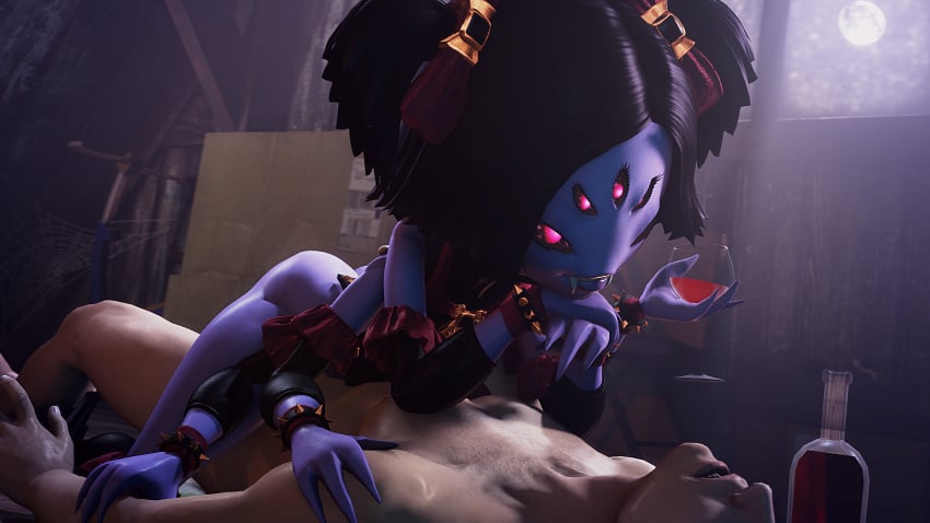 3d 5_eyes anonymous_male cardboard_box clothed clothed_female_nude_male clothed_sex clothing fangs female gwampsfm looking_at_partner monster_girl moon moonlight muffet muffet_(wo262) sex spider_girl spider_web spiked_collar thick_thighs undertale undertale_(series) wine wine_glass