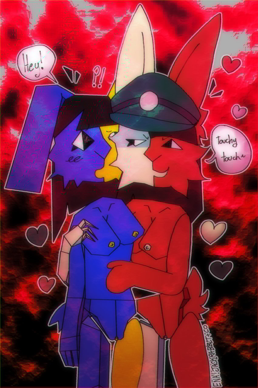 abstract_background absurd_res anthro anthro_on_anthro blush blush_lines blush_stickers clitoral_hood clitoris domestic_rabbit dream_bbq duo ena_(joel_g) ena_(series) ena_(species) female female/female genitals hare heart_symbol hi_res hybrid jackrabbit_(artist) lagomorph leporid lop_rabbit mammal oryctolagus pussy questionable_consent rabbit scut_tail sexual_assault short_tail signature simple_background smile smirk smug_face smug_grin standing surprised_expression surprised_face surprised_look tail textured textured_background touching_another touching_breast touching_stomach unsure