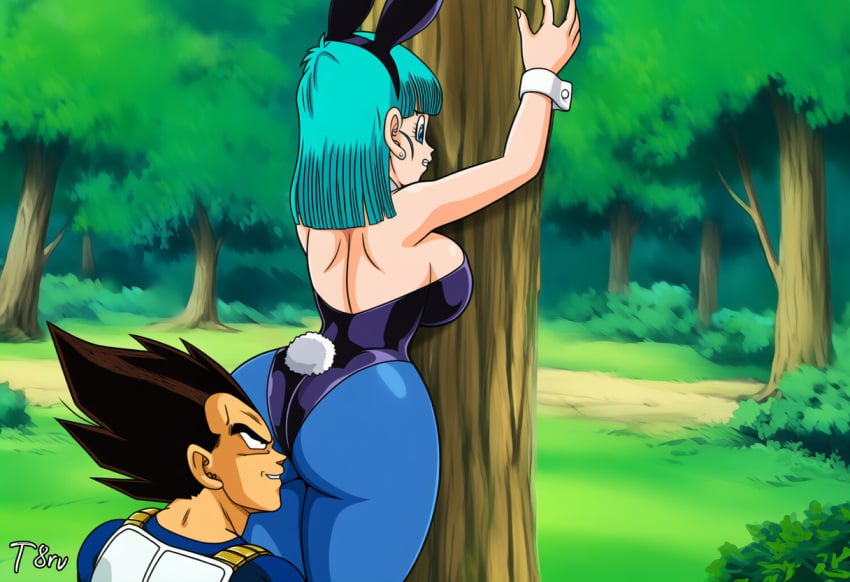 ai_generated ass ass_bigger_than_head ass_to_face back_view big_ass bulma_briefs bunny_costume bunny_ears bunny_girl bunny_tail bunnysuit dragon_ball dragon_ball_super dragon_ball_z narrow_waist sniffing sniffing_ass t8r vegeta wide_hips