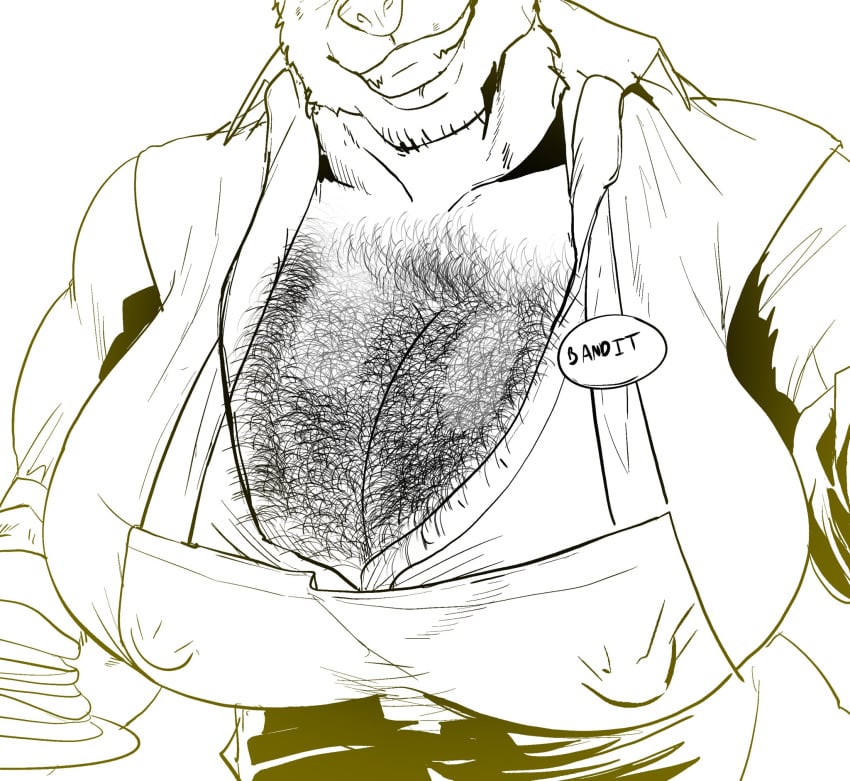 1boy bandit_heeler big_breasts big_breasts breast_focus breast_hair breasts_focus busty busty_boy chest_hair cleavage daddy dilf hairy_breasts hairy_tits huge_breasts huge_breasts male male_breasts male_cleavage male_only male_tits male_with_breasts mature mature_male monsterbator name_tag nipple_bulge nipples_visible_through_clothing solo solo_male