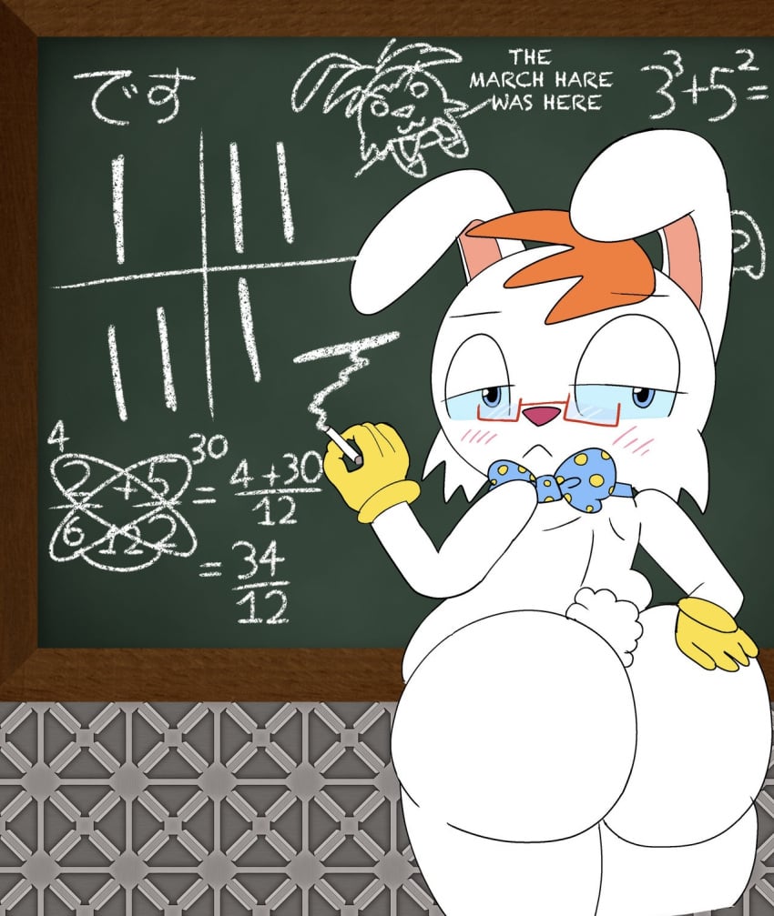 anthro ass ass_focus bare_ass belly bottomless chalk chalkboard chalkboard_writing chubby disney fractions glasses japanese_text kilroy_was_here looking_at_viewer loss math partially_clothed presenting_hindquarters rabbit rear_view roger_rabbit shortstack teaching text thick_ass thick_thighs who_framed_roger_rabbit