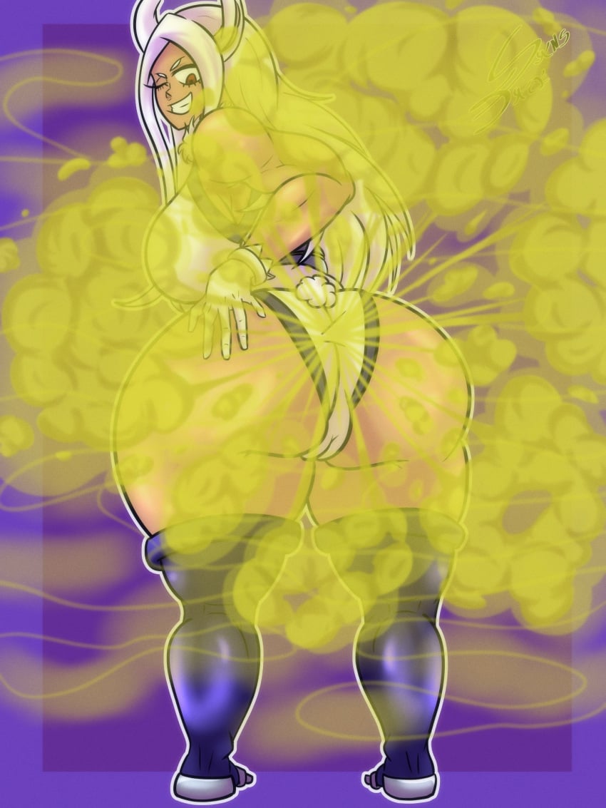 alternate_version_available ass_bigger_than_torso big_breasts boku_no_hero_academia bottom_heavy breasts_bigger_than_head bunny_ears bunny_tail fart fart_cloud fart_everywhere fart_fetish fat_ass female hand_on_butt huge_ass huge_thighs looking_at_ass looking_at_self looking_back looking_down mirko muscular muscular_female my_hero_academia one_eye_closed red_eyes rumi_usagiyama sansface simple_background thick_thighs white_hair