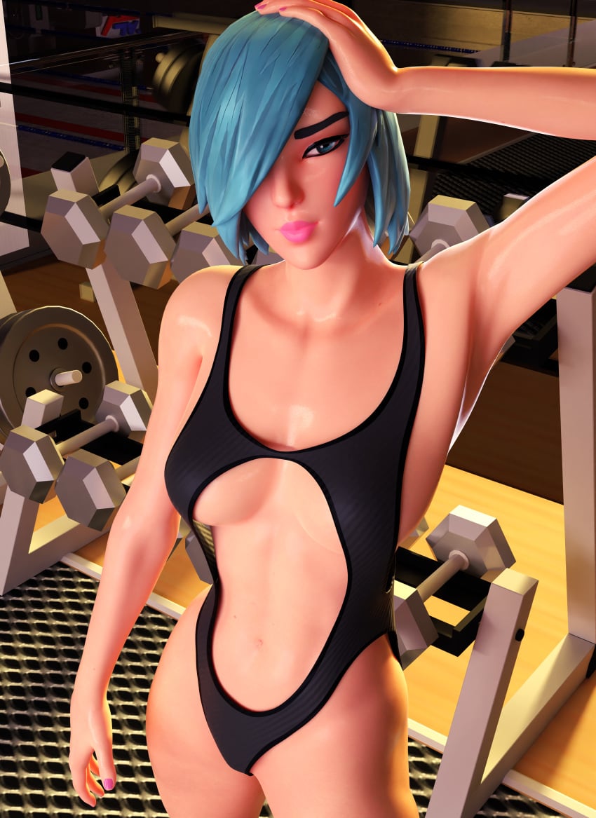 1female 1girls 3d arm_up armpit bare_shoulders bikini blue_eyes blue_hair breasts breasts breasts epic_games facing_viewer female female female_only fortnite fortnite:_battle_royale front_view hair_over_one_eye hand_on_head iris_(fortnite) k1tten3d light-skinned_female light_skin lipstick nail_polish one-piece_swimsuit one_eye_obstructed painted_nails pink_lipstick pink_nail_polish pink_nails short_hair solo solo_female standing swimwear tagme