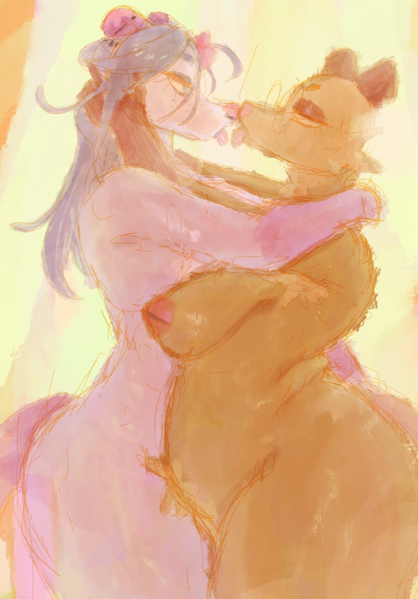 american_opossum anthro big_breasts bodily_fluids breasts desamistesae_fafratarello_flumendo_styx duo eyewear female glasses hi_res kissing mammal marsupial nipple_piercing nipples nunalette_salems piercing saliva slightly_chubby smashmat steam sweat thick_thighs tongue tongue_out