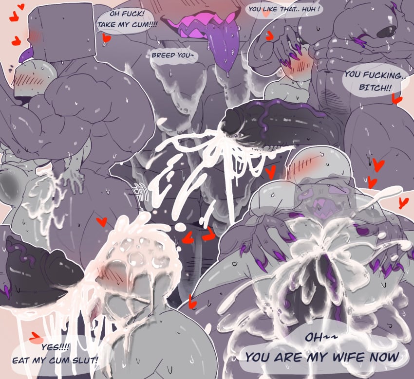 2boys 2males against_surface against_wall anal anal_sex belly_bulge belly_expansion belly_inflation big_penis black_glans black_penis_tip block_head blush cum cum_drip cum_dripping cum_drop cum_droplets cum_drops cum_in_pussy cum_inside cum_on_ass cum_on_body cum_on_butt cum_on_face cum_on_torso cumflation darker_penis dirty_talk dominant dominant_male domination enderman english_dialogue english_text grabbing_head grabbing_pec grey_body heart_symbol long_fingernails male minecraft muscular muscular_male pink_teeth pleasured pleasured_face pleasured_male pointy_teeth pubic_hair purple_fingernails purple_teeth purple_tongue purple_veins saliva saliva_drip see-through sharp_teeth size_difference sobalord sobalord_(artist) speech_bubble sticking_out_tongue sticking_tongue_out tongue_out veiny veiny_penis x-ray