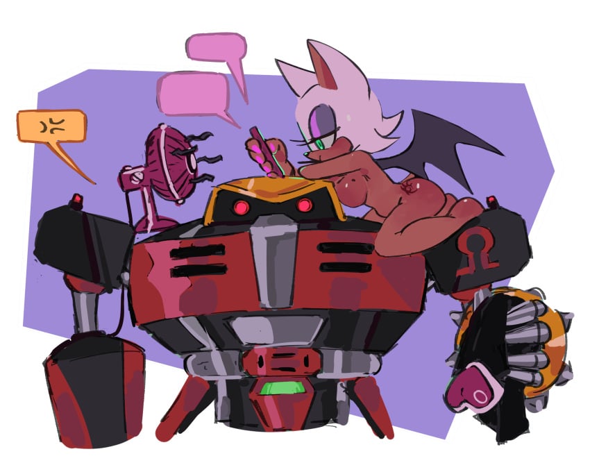 1girls 1robot bat_ears bat_girl bat_wings benshir big_breasts bubble_butt busty e-123_omega fan holding_clothes kneeling naked_female phone rouge_the_bat sonic_(series) sonic_the_hedgehog_(series) tasteful_nudity texting white_fur