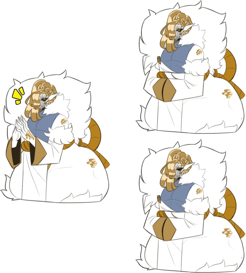 black_sclera dongwongtang gold_hair huge_hips male midas_(dongwongtang) multiple_poses one_eye_obstructed orange_eyes pointy_ears white_skin