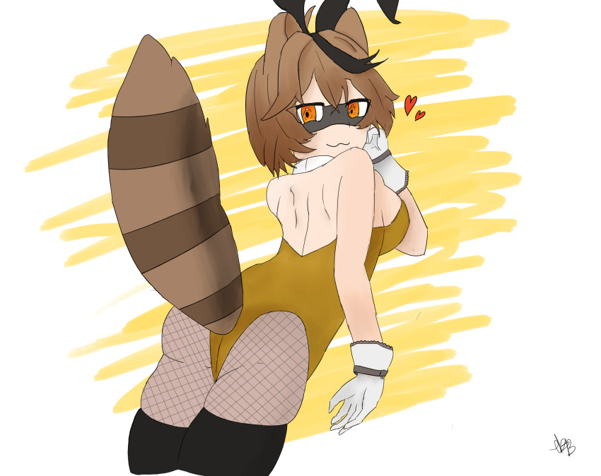 :3 ass brown_hair bunnysuit cute indie_virtual_youtuber raccoon raccoon_tail snuffy stolen_art virtual_youtuber