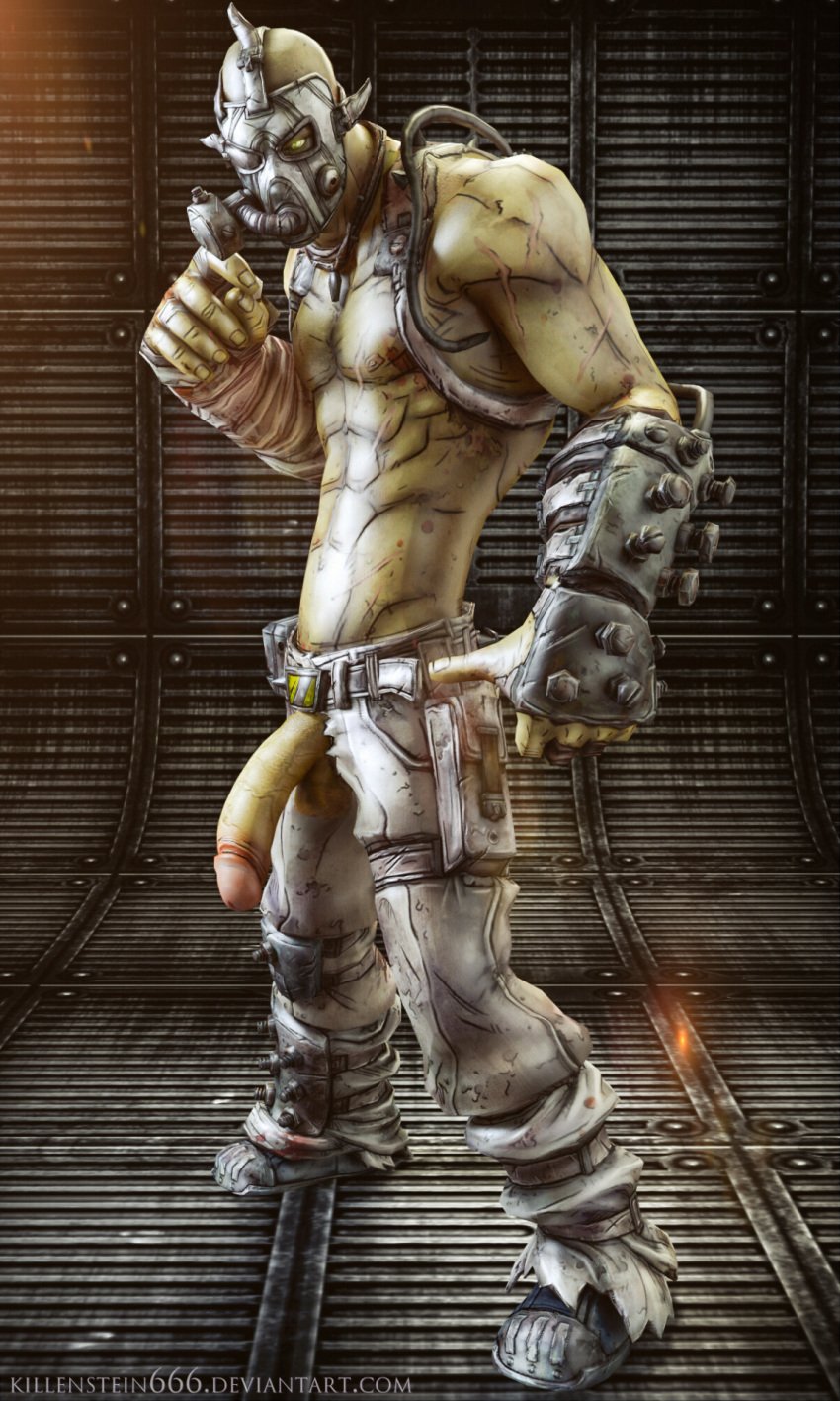 1boy 3d big_penis gas_mask green killenstein666 male male_only mutant penis solo