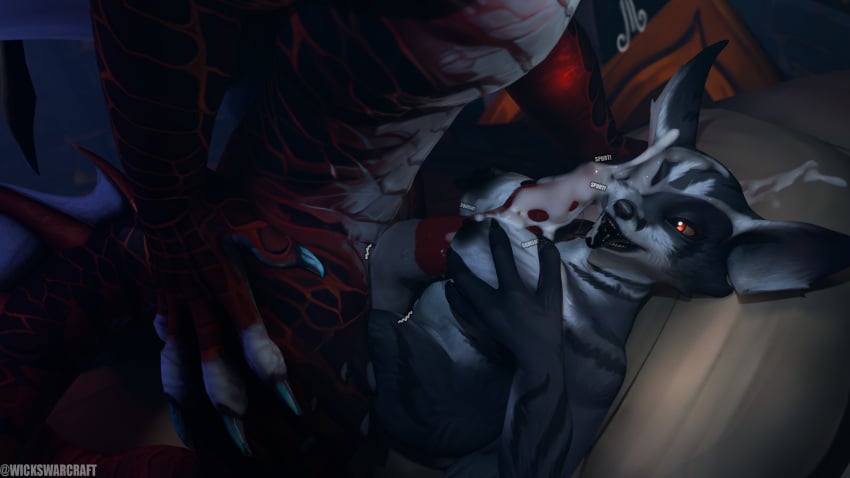 animal_genitalia big_breasts big_cock blizzard_entertainment boobjob breasts cum cum_on_face cum_on_mouth cum_on_penis cum_on_tongue cumshot cydristrasz dracthyr dracthyr_male dragon paizuri splurt straight text tongue_out vulpera vulpera_female warcraft wickswarcraft wink