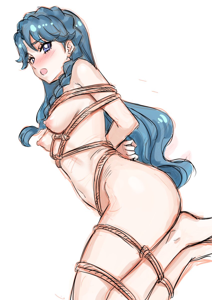 1girls blue_hair bondage breasts female female_only go!_princess_precure kaidou_minami kuppipi_ramutarou light-skinned_female light_skin naked nipples nude nude_female precure pretty_cure solo toei_animation