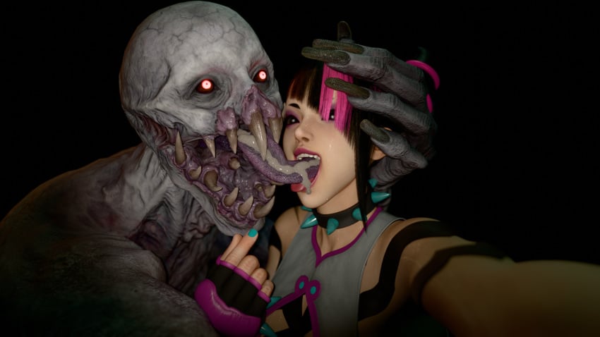 crossover extreme_french_kiss female juri_han monster monster_on_female regenerator regenerator_(resident_evil) resident_evil_4 street_fighter street_fighter_6 velvettiger