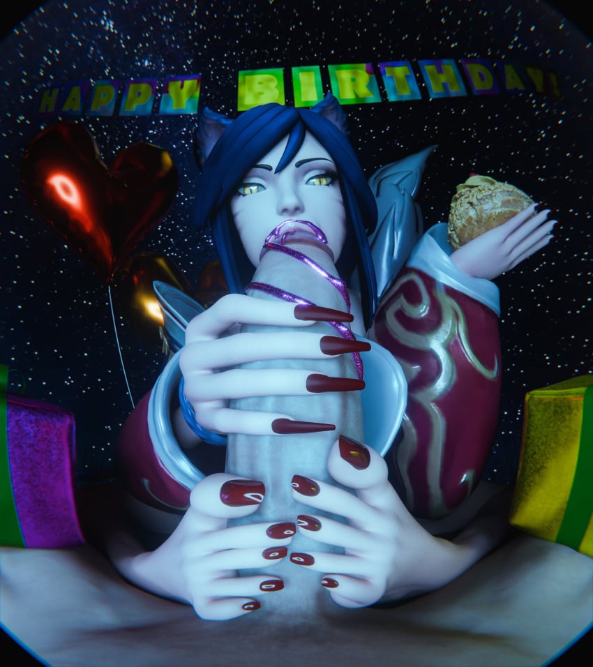 1boy 1female 1girls 1male ahri ahri_(league_of_legends) barefoot birthday birthday_sex blowjob cat_ears catgirl circumcised feet feet_on_penis female foot_fetish foot_focus foot_play footjob league_of_legends locorememory long_ears long_fingernails long_nails long_toenails long_toes male nail_polish red_nail_polish red_nails red_toenails toenail_polish toenails toes unseen_character unseen_male_face vastaya