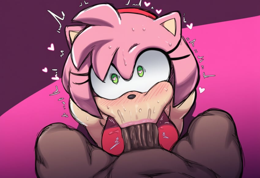 1boy ai_generated amy_rose big_ass blowjob dark-skinned_male dark_skin fellatio female forced from_above furry hedgehog huge_ass human_on_anthro male mullon novelai oral pov sonic_(series) sonic_the_hedgehog_(series) tears