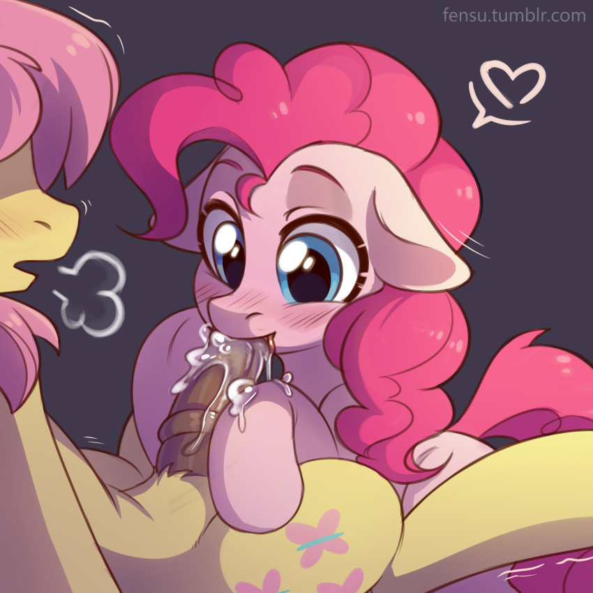 2017 absurd_res animal_genitalia animal_penis blush cum cutie_mark duo earth_pony equine equine_penis female fensu-san feral fluttershy_(mlp) friendship_is_magic hair hi_res horse horsecock long_hair male mammal my_little_pony oral penis pink_hair pinkie_pie_(mlp) pony rule_63 sex simple_background straight