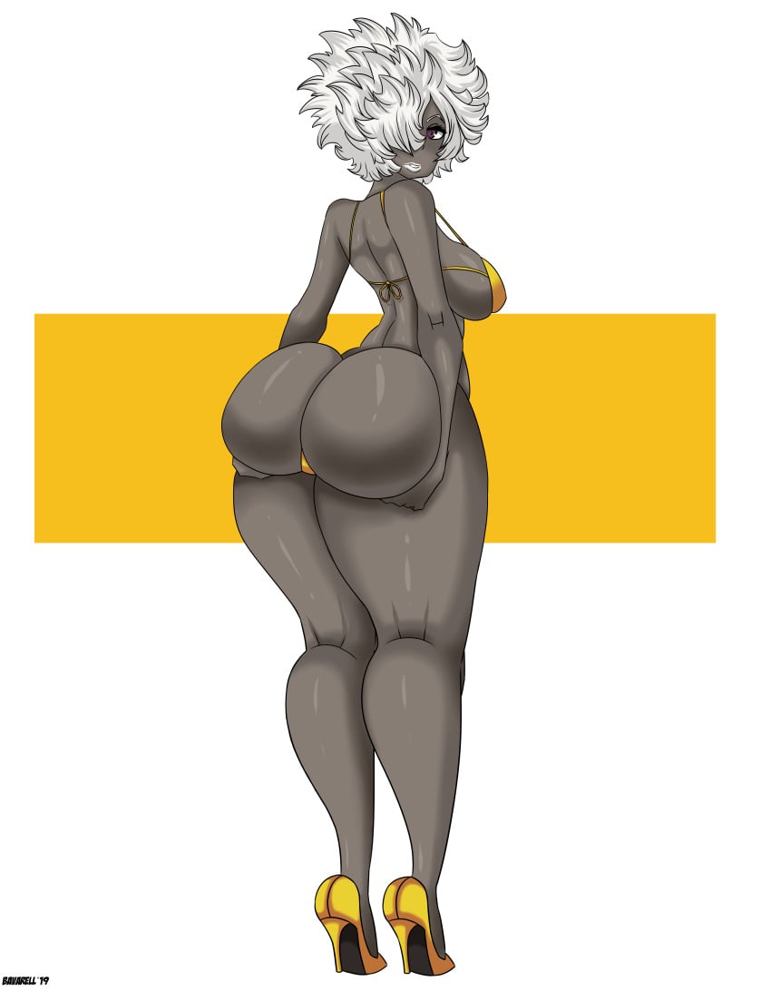 1girls afro artist_name artist_signature ass ass_focus back_turned back_view backside bavarell big_ass big_butt bikini bikini_bottom bikini_top commission dark-skinned_female dark_skin female female_only hands_on_ass high_heels huge_ass huge_butt lifting_ass nintendo no_more_heroes presenting_ass purple_eyes shinobu_jacobs solo solo_female thong very_dark_skin video_games white_hair