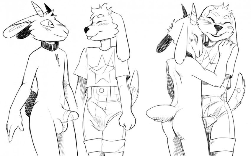 2016 anthro ass balls blush bulge canine caprine closed_eyes collar duo erection fur furry goat growth horn invalid_tag love male mammal ned_(scotch) nude penis tongue tongue_out vanjapanda yagi_(scotch) yaoi