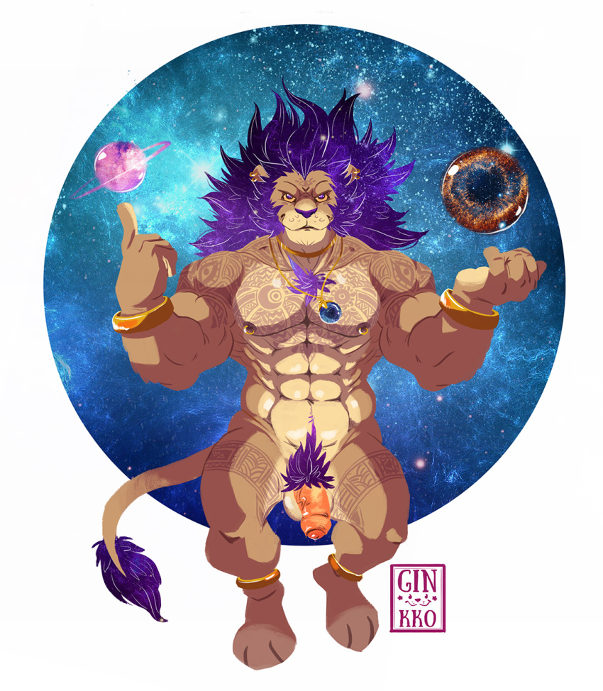 balls feline ginkko humanoid_penis lion male male_only mammal nipple_piercing nipples penis piercing uncut