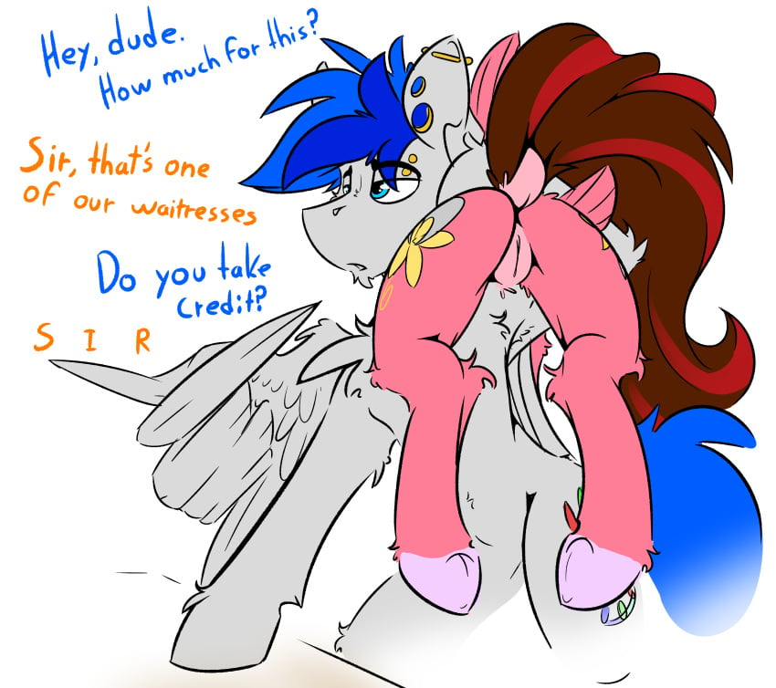 ass cutie_mark duo english_text equine fan_character feathered_wings feathers female humor male mammal my_little_pony pegasus pussy ralek_(mlp) ralekarts snowlight text wings