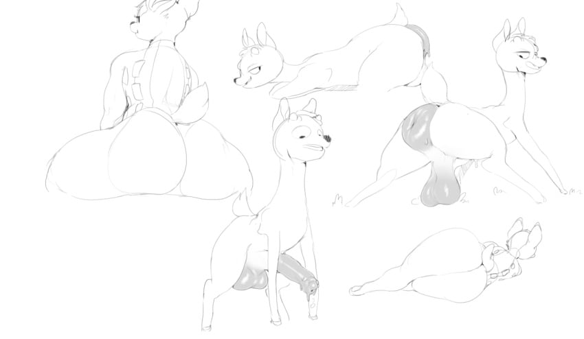 anus ass balls bambi_(character) bambi_(film) deer disney equine_penis feral horsecock huge_ass hyper_anus large_ass male_only milkbreaks monochrome moonrze penis reindeer rough_sketch testicles