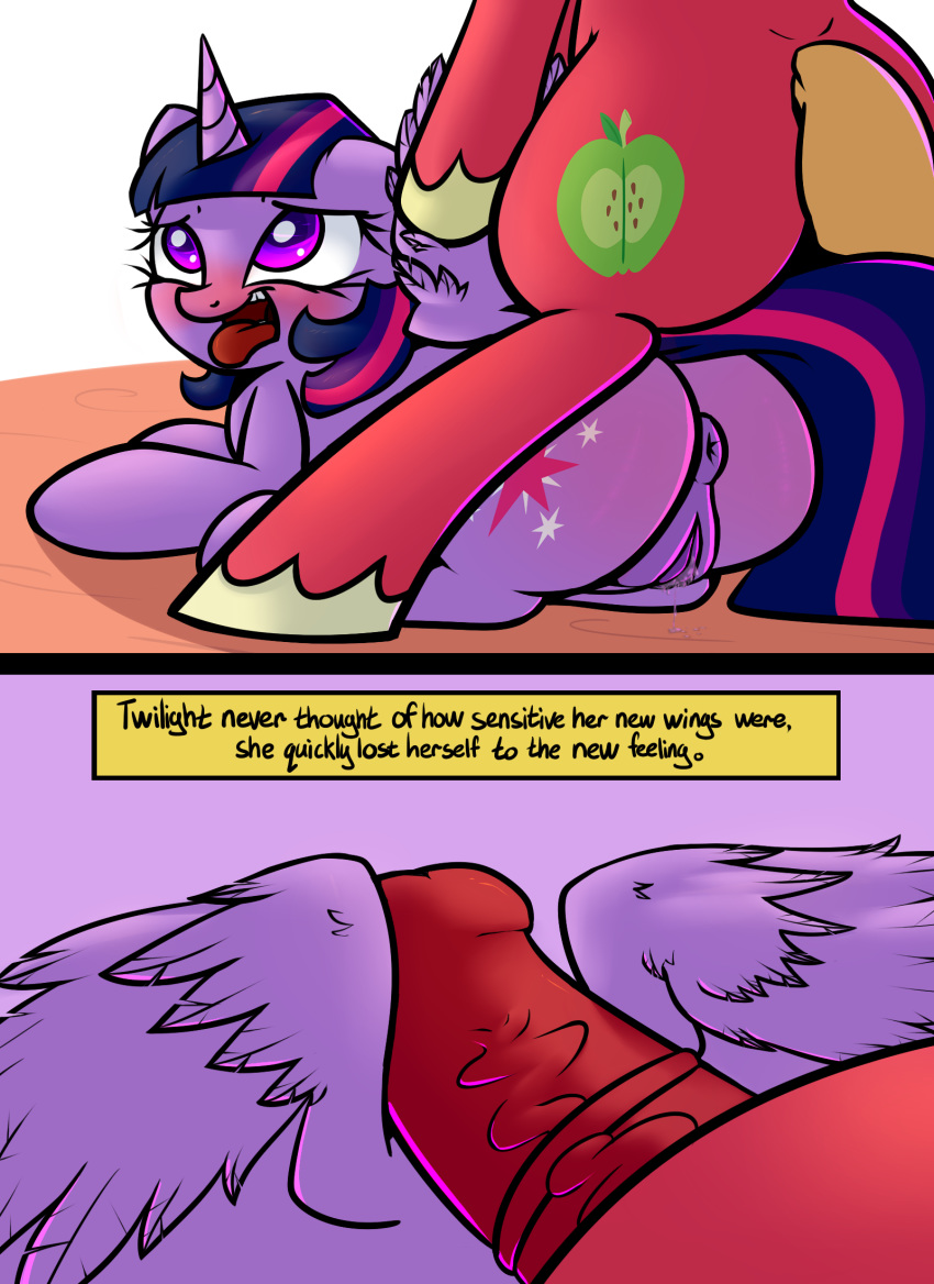 alicorn animal_genitalia animal_penis anus ass big_butt big_macintosh_(mlp) comic earth_pony english_text equine equine_penis erection female feral friendship_is_magic horn horse horsecock male mammal my_little_pony penis pony pussy sex slavedemorto text twilight_sparkle_(mlp) wingjob wings