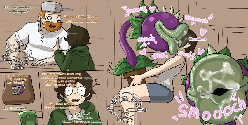 babyhunt4 big_lips big_lips_no_eyes chomper_(pvz) crazy_dave_(pvz) da_ra_ra_ra deep_kissing huge_lips hyper_lips kiss kissing lipstick plants_vs._zombies plants_vs_zombies smothering