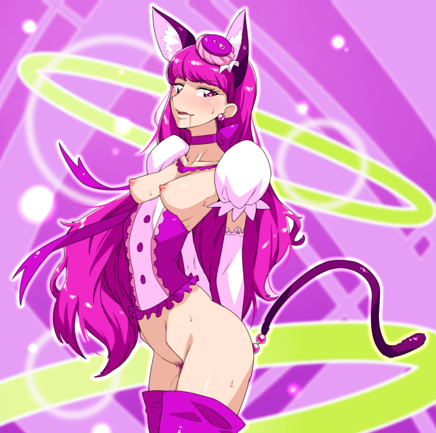 anal anal_beads anal_beads_tail anal_object_insertion animal_ears arched_back arms_behind_back bangs boots bottomless breasts cat_ears choker clothing corset cure_macaron drooling elbow_gloves extra_ears female food_themed_hair_ornament from_side gloves hair_ornament highres kirakira_precure_a_la_mode long_hair macaron_hair_ornament magical_girl medium_breasts nipples object_insertion precure pretty_cure pubic_hair purple_eyes purple_hair purple_ribbon pussy_juice ribbon ribbon_choker saliva sex_toy small_breasts smile solo stockings tail tesu thigh_boots thighhighs very_long_hair white_gloves