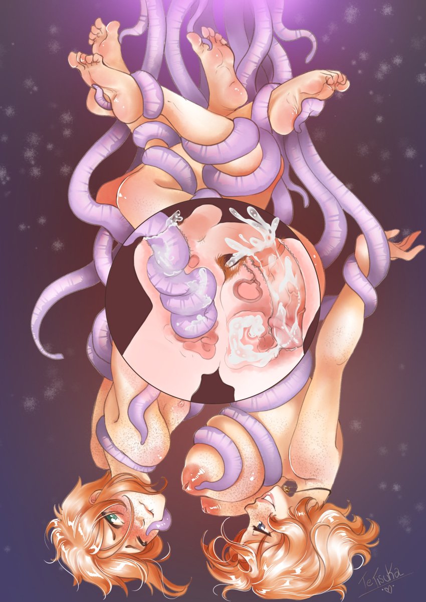 1boy 1boy1girl 1girls anal anal_sex balls barefoot between_toes biting_lip biting_own_lip blue_eyes both_sexes_in_same_situation breast_squeeze breasts brother_and_sister consensual_tentacles cum cum_drip cum_in_ass cum_inside cumflation cutaway deep_penetration embarrassed feet female female_pubic_hair forced_incest forced_partners freckles green_eyes happy_sex high_resolution highres horsecock huge_breasts incest inflation inverted_nipples light-skinned_female light-skinned_male light_skin lubricant male male_pubic_hair messy necklace nipples orange_hair penis prostate_stimulation pubic_hair purple_tentacles restrained restrained_arms restrained_by_tentacles restrained_legs sam_moreau_(uwdrake) sarah_moreau_(uwdrake) simple_background smile soles stomach_bulge tentacle testicles tetisuka text toe_scrunch toes upside-down uterus uwdrake watermark x-ray