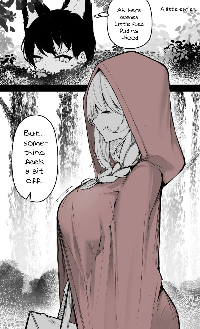 1boy 1boy1girl 1girls 2025 2d 2koma basket big_bad_wolf big_breasts black_hair black_hair_male blonde_hair blonde_hair_female breasts chin cloverdot comedic comedy copyright_request cute cute_face detailed_background detailed_shading dialogue experienced_female fantasy female forest forest_background forest_setting funny giant_breasts gray_background huge_breasts imminent_sex large_breasts larger_female little_red_riding_hood male medieval medieval_clothing medieval_fantasy meme nervous_male older_female pointy_chin red_hood short_black_hair short_male shorter_male shy simple_color simple_colors size_difference smaller_male sweatdrop tall_female taller_female taller_girl text text_bubble thinking twitter_link twitter_username unexpected_dom victorious_heroine wolf_boy wolf_ears wolf_humanoid younger_male