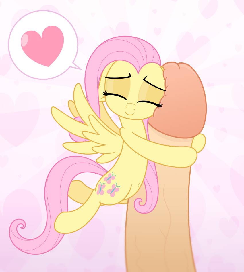 2017 closed_eyes cutie_mark duo equine erection feathered_wings feathers female feral fluttershy_(mlp) friendship_is_magic fur hair heart hi_res hug human interspecies long_hair male mammal my_little_pony nude pegasus penis pink_hair smile straight wings zutheskunk