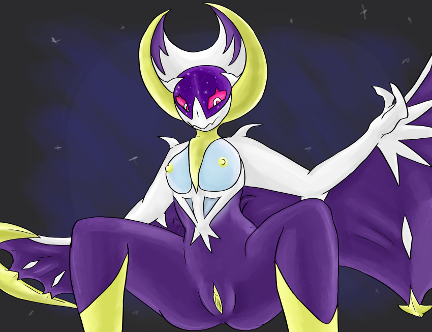 2017 absurd_res anthro anthrofied areola ass bat bat_wings betlv breasts claws clitoris crouching fangs female hi_res legendary_pokemon looking_down lunala mammal membranous_wings nintendo nipples nude pink_sclera plump_labia pokemon pokemorph purple_body purple_wings pussy shaded simple_background smaller_version_at_source solo star video_games white_body winged_arms wings yellow_nipples yellow_pussy