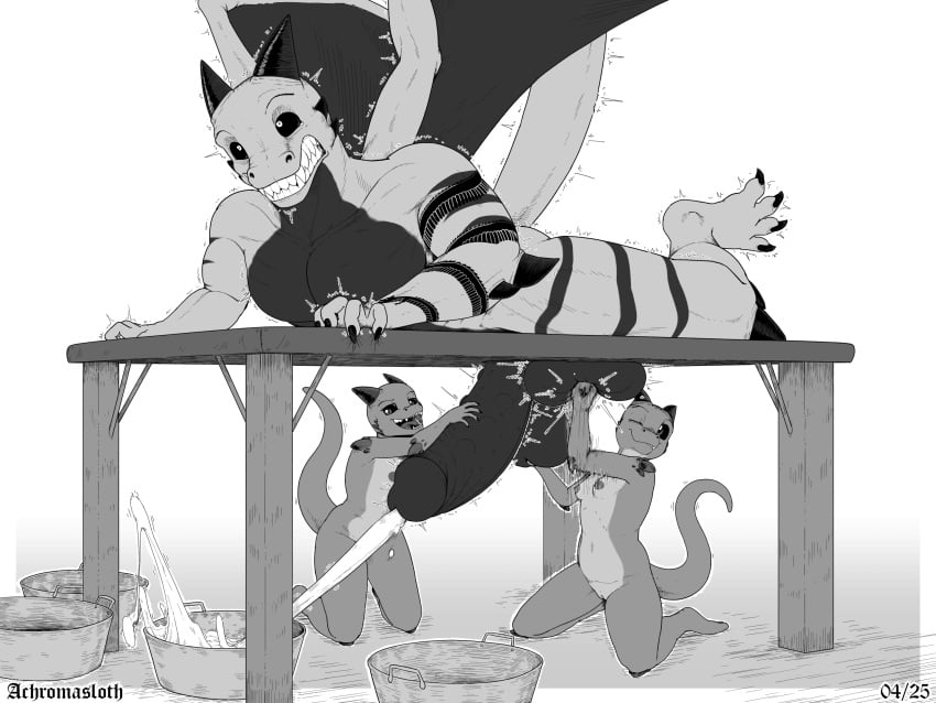 4:3 achromasloth anthro anthro_on_anthro areola ballbusting ballbusting_induced_orgasm balls big_balls big_penis biped bodily_fluids breasts claws cock_and_ball_torture countershade_torso countershading cum cumshot dragon ejaculation erection female fingers genital_fluids genital_torture genitals glans group hi_res horn humanoid_genitalia humanoid_penis kobold male male/female male_ryona membrane_(anatomy) membranous_wings monochrome mythological_creature mythological_scalie mythology nipples non-mammal_breasts one_eye_closed penile penis penis_milking pussy rithe scalie size_difference tail trio wings
