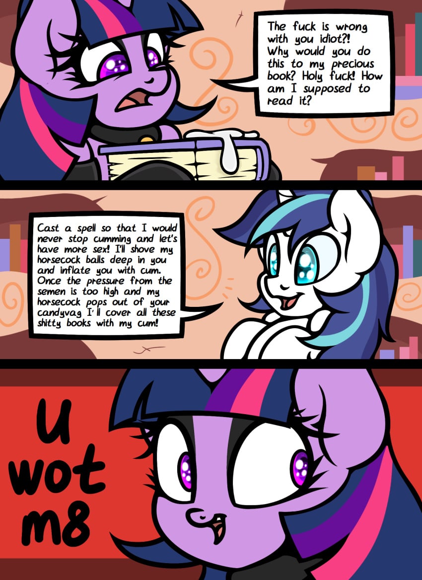 alicorn comic cum dialogue english_text equine female feral friendship_is_magic hi_res horn male mammal my_little_pony shining_armor_(mlp) slavedemorto text twilight_sparkle_(mlp) unicorn wings