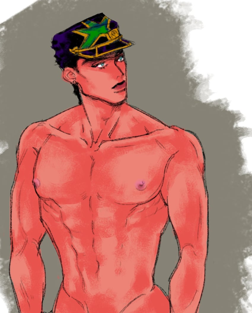 1boy 2017 dilf jojo's_bizarre_adventure jotaro_kujo male male_only muscular_male no_visible_genitalia nude_male solo stone_ocean