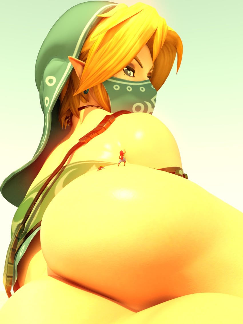 3d ass bakedalaskabigs big_ass blonde_hair breath_of_the_wild crossdressing femboy gerudo_link giant giant_femboy girly larger_male link macro male male_focus micro size_difference solo_focus the_legend_of_zelda