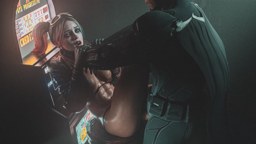 1boy 1boy1girl 1girls 3d 3d_(artwork) abs batman batman_(series) bruce_wayne choke_hold dc dc_comics eyes_rolling_back female hands_around_neck harleen_quinzel harley_quinn harley_quinn_(injustice) hi_res high_resolution highres injustice_2 male missionary_position project_vega sex vaginal_penetration