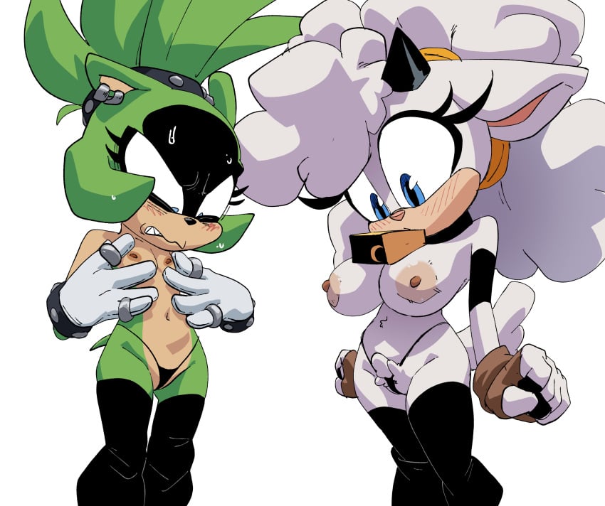 2girls bell big_breasts comparing_breasts coolerinker female female_focus female_only flat_chest flat_chested furry furry_only inker_comics inkershike lanolin_the_sheep large_breasts nipple_piercing panties_only piercing sonic_(series) sonic_the_hedgehog_(comics) sonic_the_hedgehog_(idw) sonic_the_hedgehog_(series) surge_the_tenrec