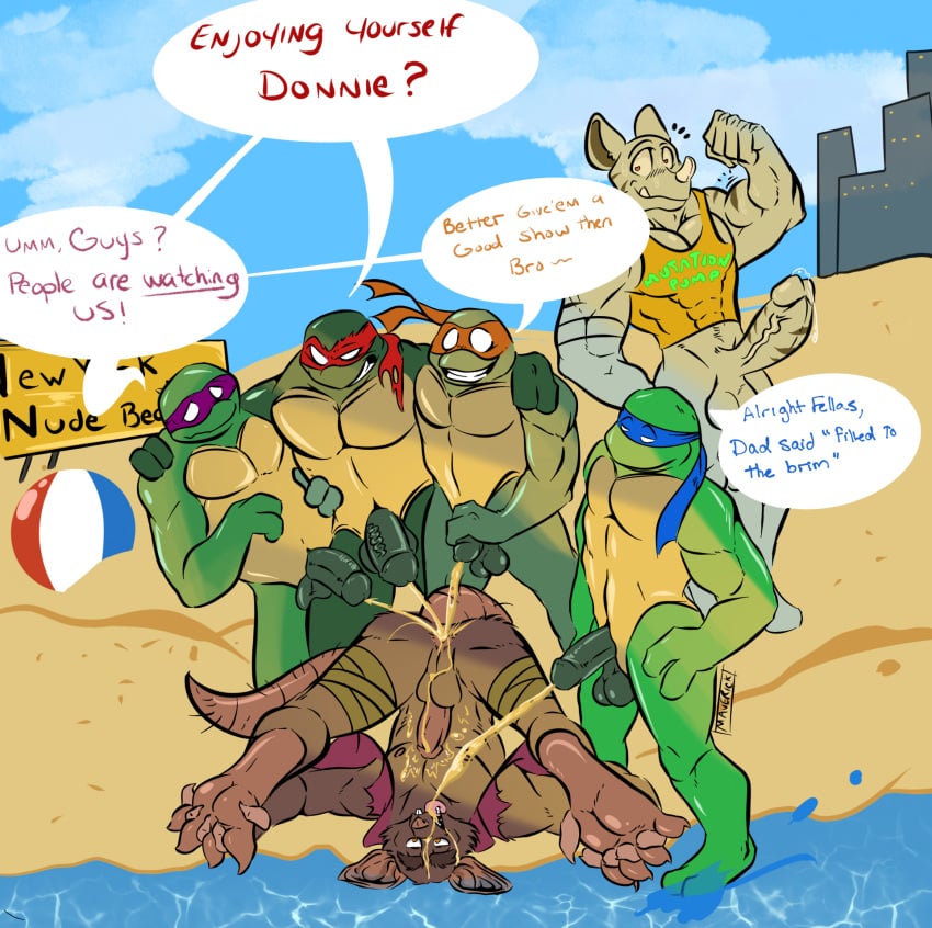 anthro balls beach being_watched bodily_fluids dad_and_son dad_fucking_son donatello_(tmnt) erection genital_fluids genitals group hi_res humanoid_genitalia humanoid_penis incest incest_(lore) leonardo_(tmnt) looking_at_another male male/male mammal master_splinter maverickk_(artist) michelangelo_(tmnt) murid murine nude_beach outside peeing penis raphael_(tmnt) rat reptile rodent scalie tcest teenage_mutant_ninja_turtles turtle urine urine_in_ass urine_in_mouth watersports