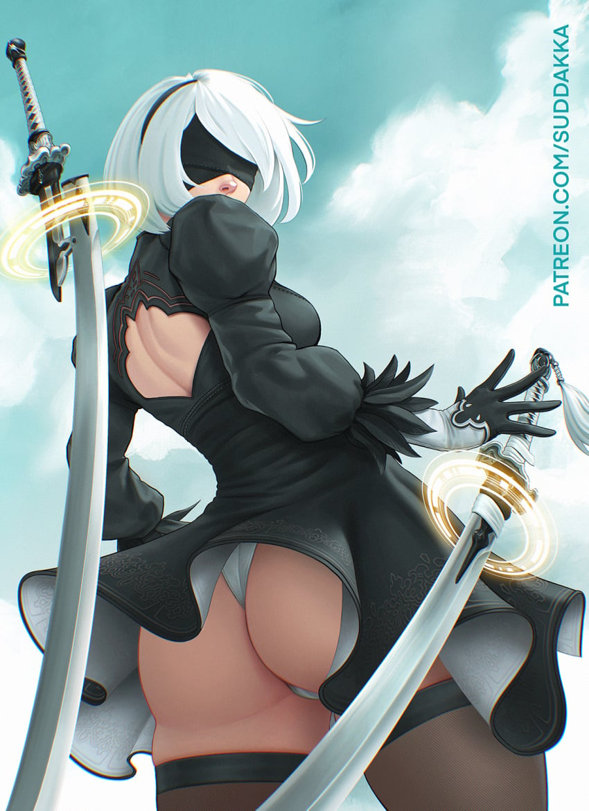 1girls ass ass_focus big_ass female female_focus leotard nier:_automata suddakka thick_thighs upskirt yorha_2b