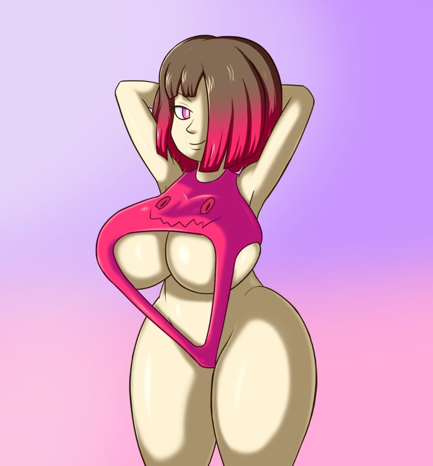 1girls akumu_(glitchtale) alternate_version_at_source bete_noire big_breasts breasts brown_hair female gjoodt glitchtale large_breasts multicolored_hair pink_hair self_upload tagme undertale undertale_au